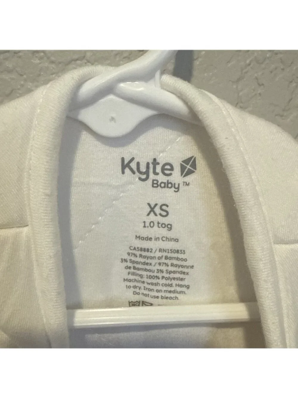 Kyte Baby Sleep Bag 1.0 TOG Size XS Bamboo Rayon Sleep Sack White